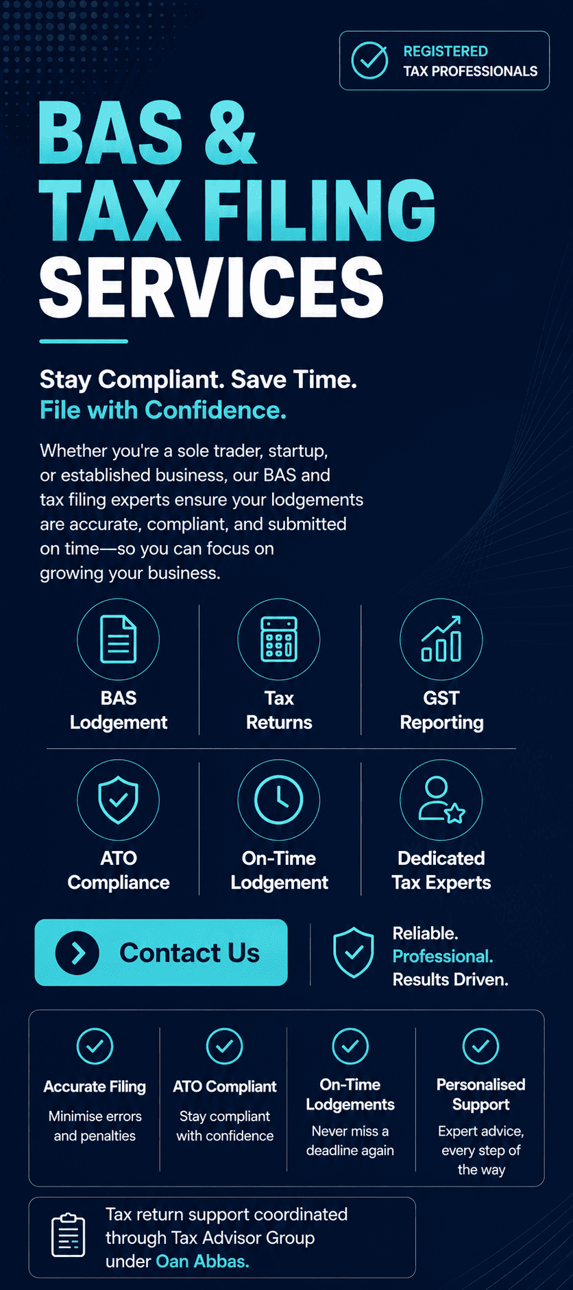 Tax return support Melbourne and BAS records prepared with organised bookkeeping, GST review and business compliance processes.